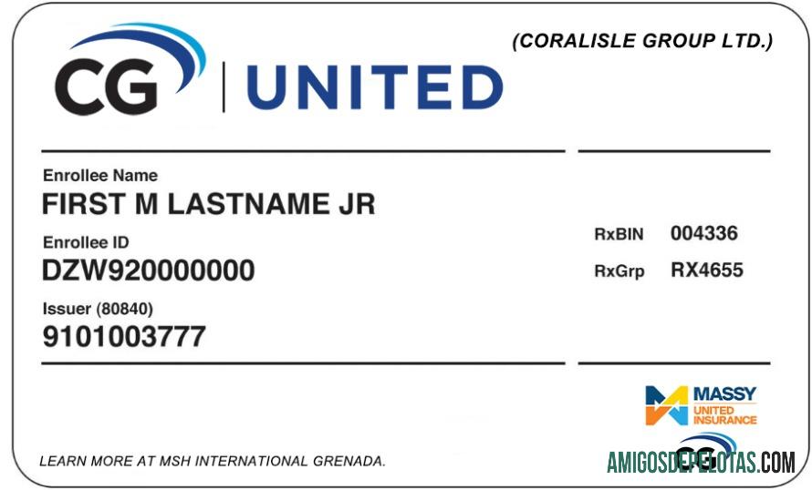 Cartão de seguro saúde de Granada exemplo